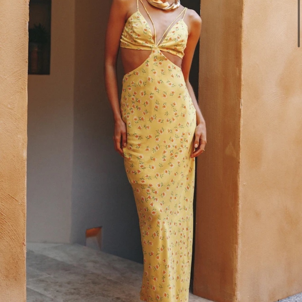 Yellow cut out maxi dress